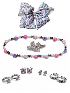 Little Girls Butterfly Hair Accessories & Jewelry Bundle Clips Necklace Earrings